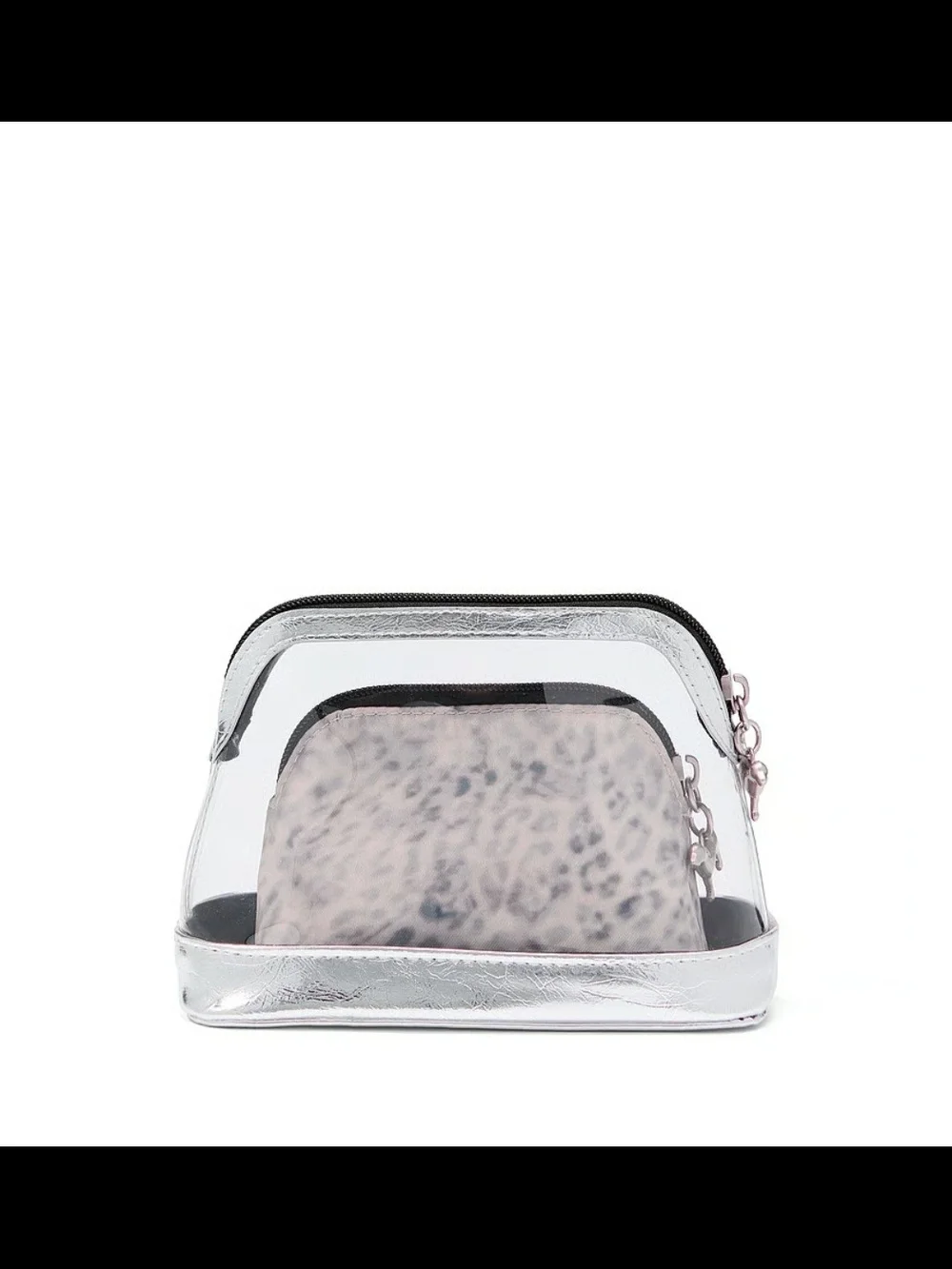 Dramatic Silver and Leopard Print Cosmetic Pouch Set